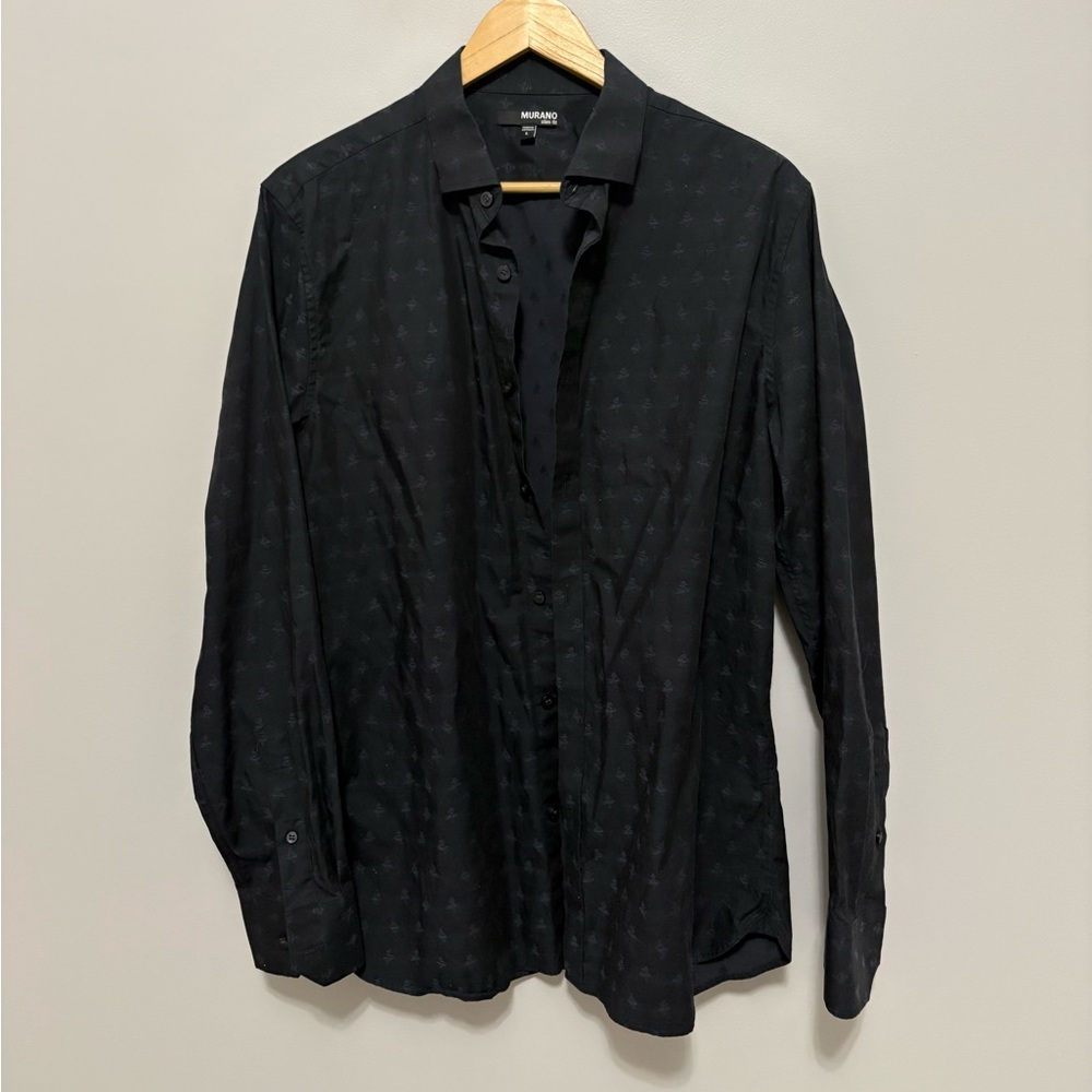 Murano Slim Fit Navy Black Button Down Shirt
